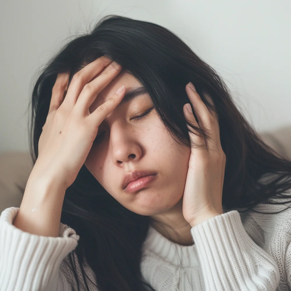 Asian woman experiencing fatigue due to anaemia.