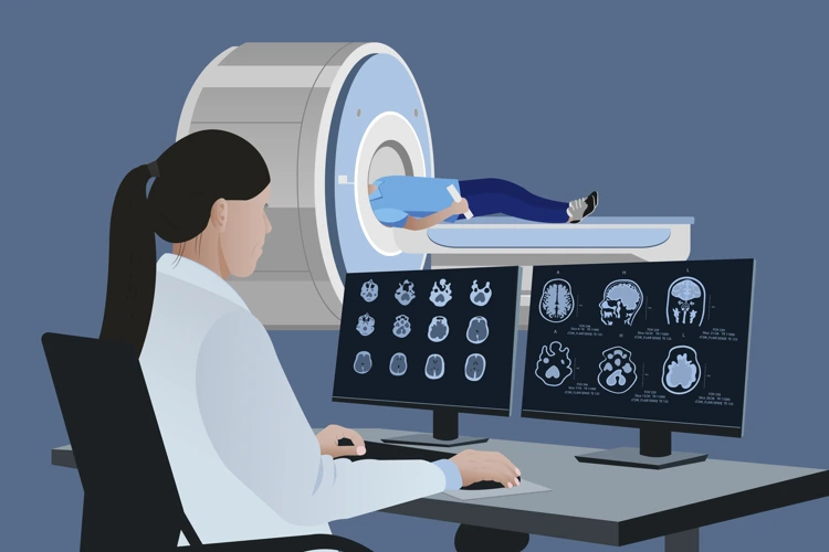 Radiologist analyzing the results of the images generated from patient's CT scan.