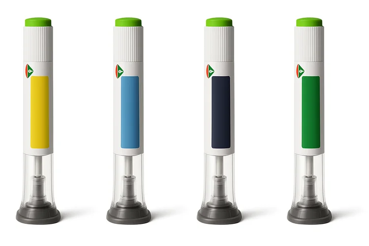 Four Dulaglutide injection pens in different strengths for type 2 diabetes treatment in Singapore.