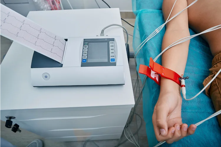 Electrocardiogram ECG to measure heart electrical activity.