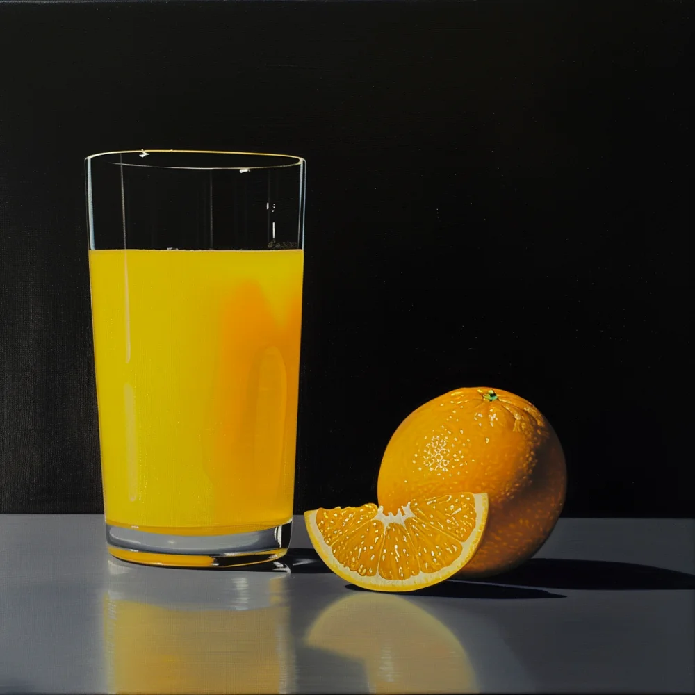 A glass of orange juice lacks fiber compared to the whole orange fruit.