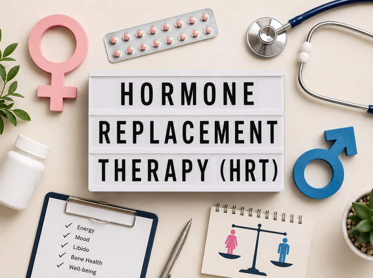 Hormone replacement therapy tools and medications for menopause and low testosterone.