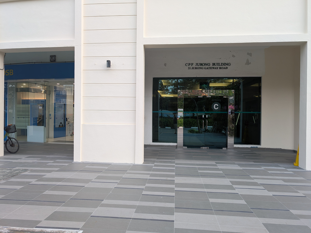 CPF Jurong Building Entrance C location beside POSB Bank