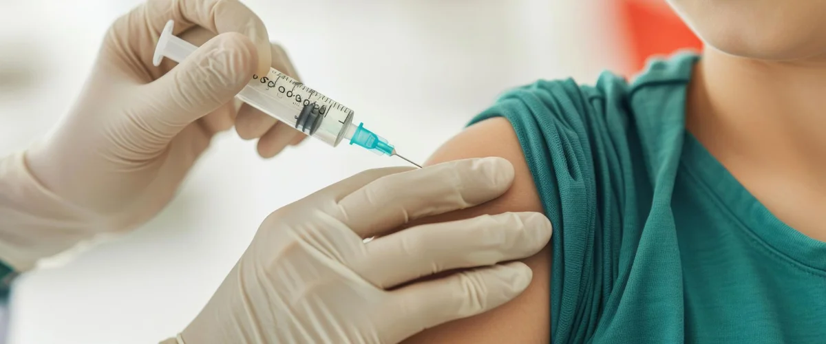 Nurse administering Novavax vaccine to patient.