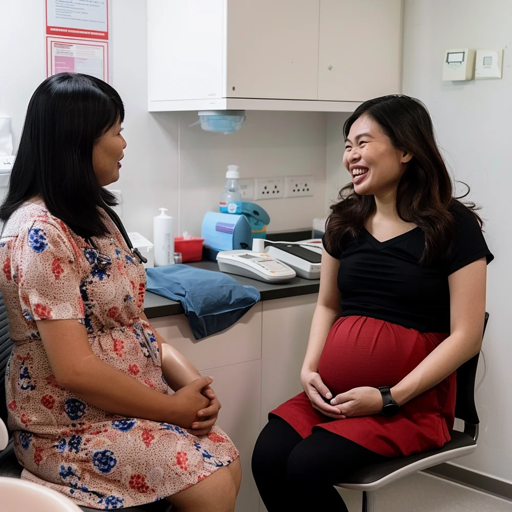 Pregnant asian woman going for regular gynaecologist's appointments.