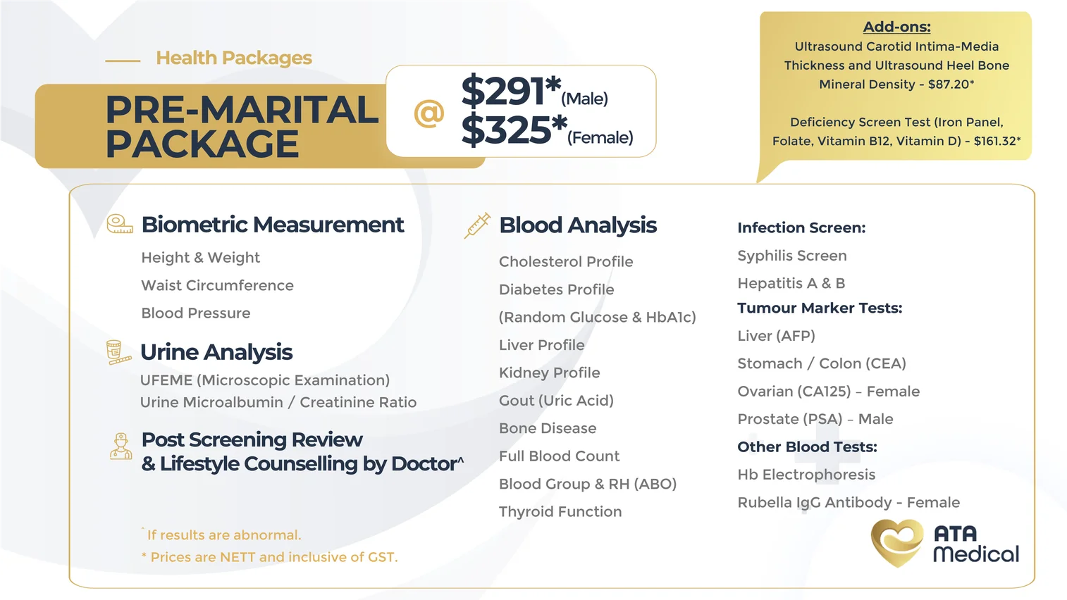 Premarital Health Screening Package from ATA Medical.