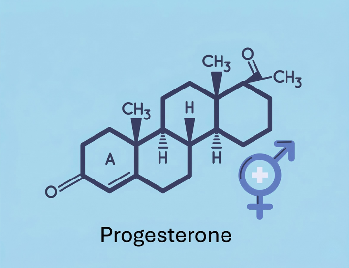 Chemical structure of progesterone hormone used in hormone replacement therapy.