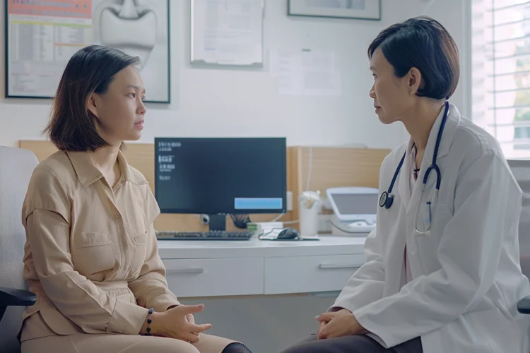 Singaporean woman going for a bone density scan to assess osteoporosis risk due to being over 50 years old and having undergone menopause.