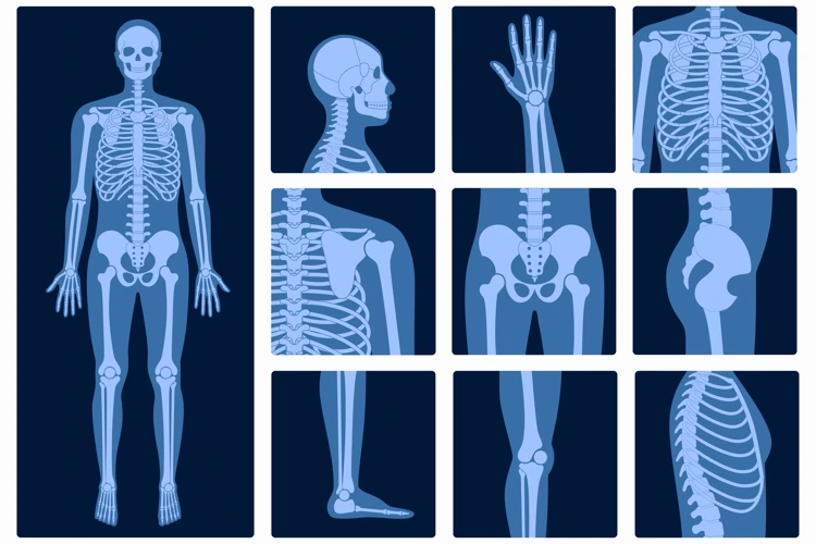 Illustration of X-Ray scans of different areas of the human body.