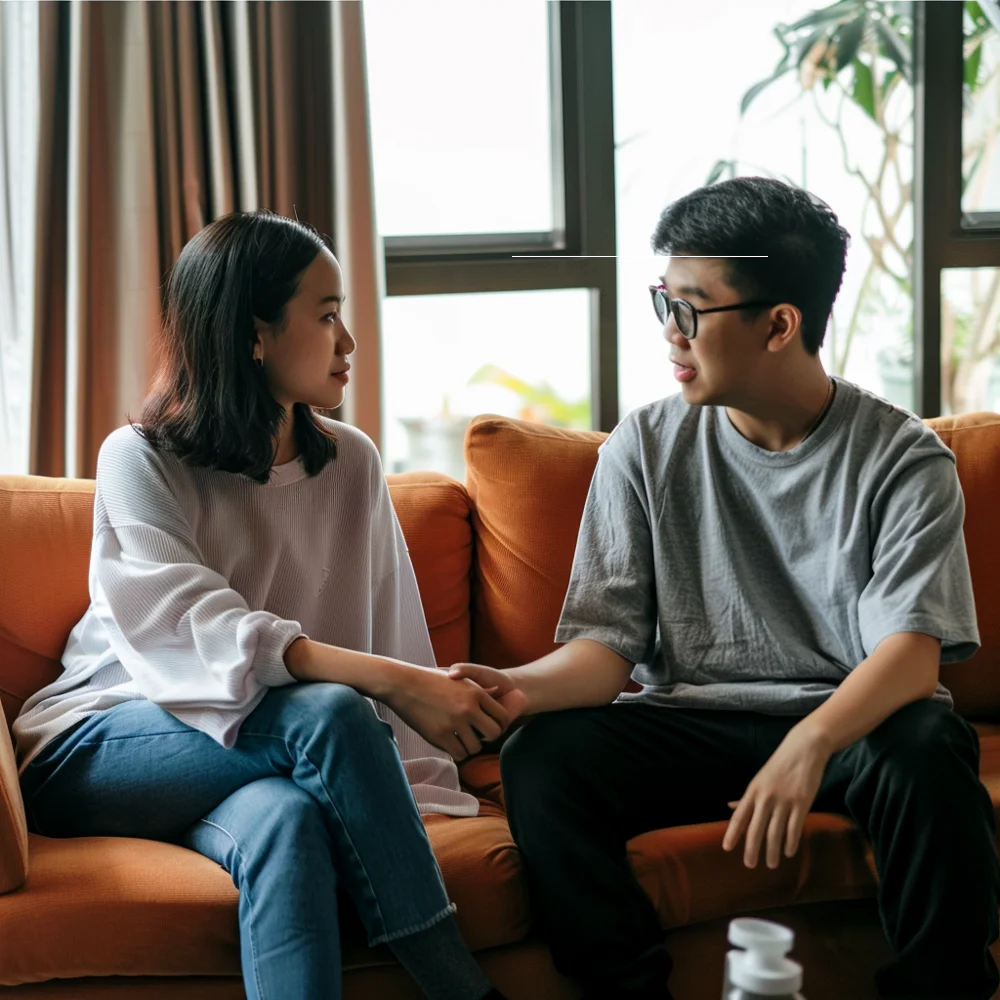 Young asian couple having honest discussion about sexual health.