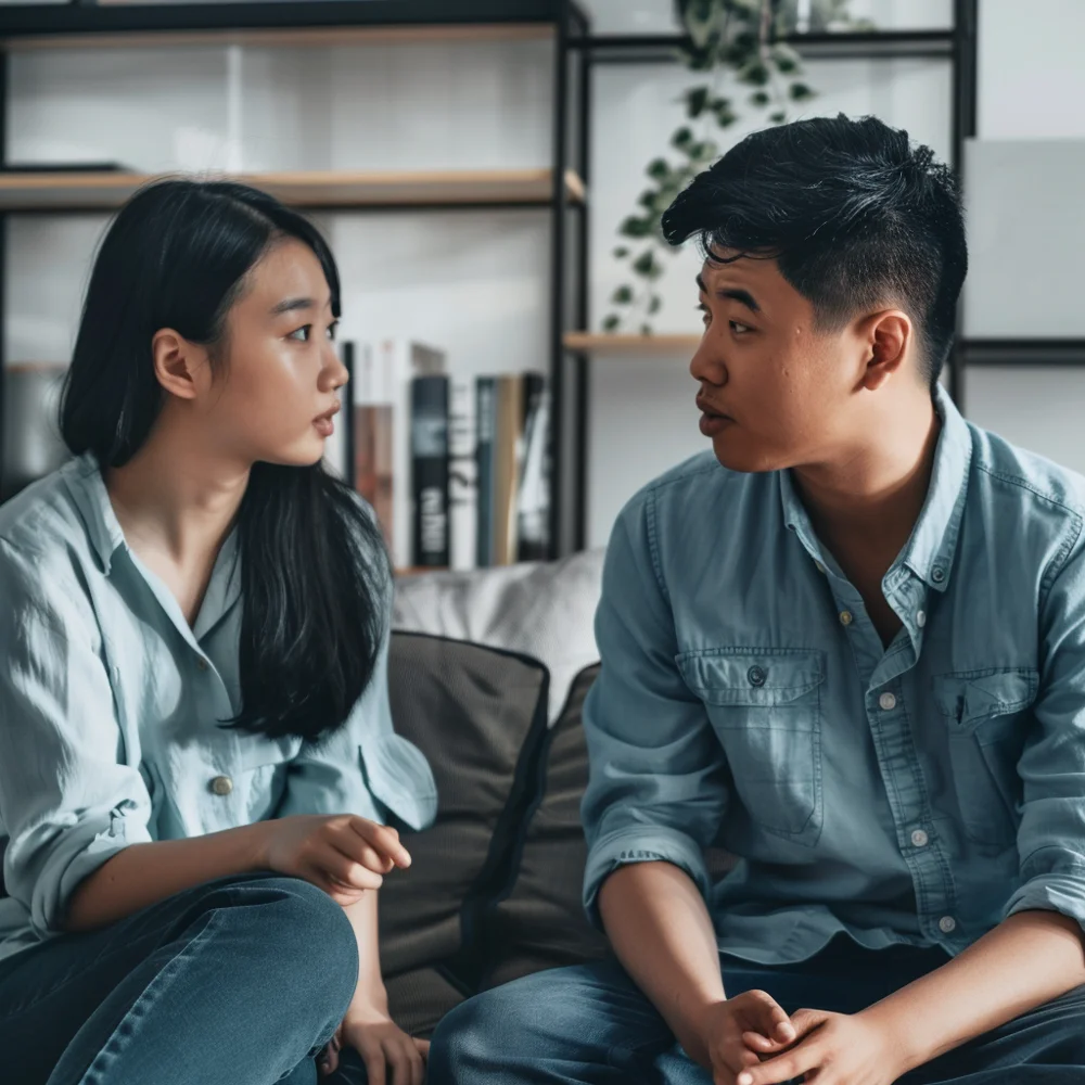 Young asian couple having open dialogue about sexual health.