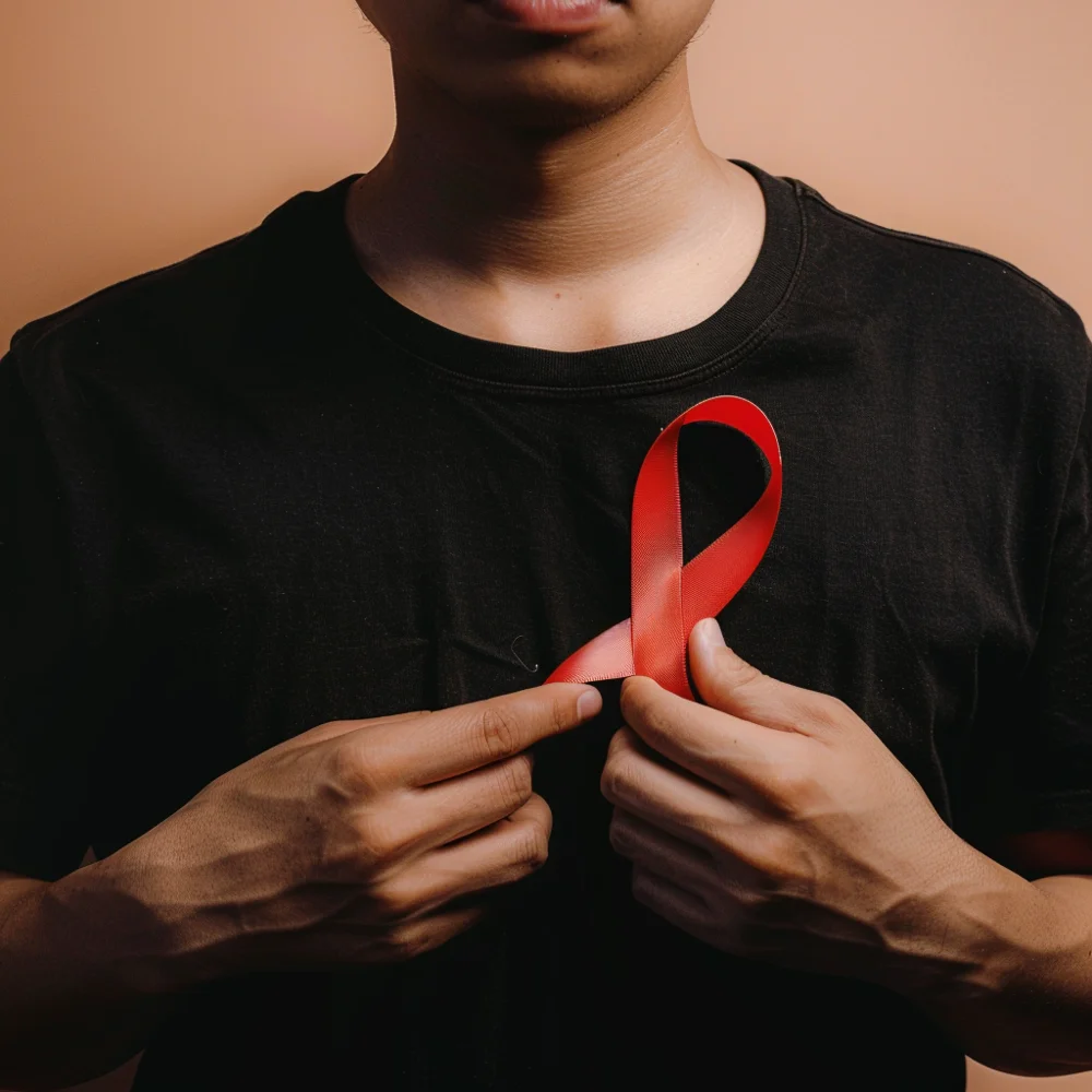 Young asian man standing in solidarity for people affected by HIV.